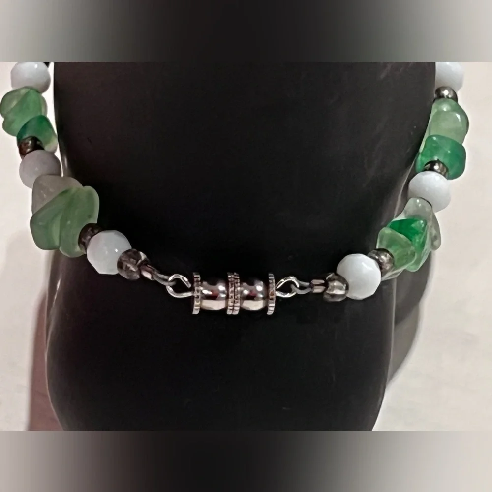 Green Aventurine and White Howlite Handmade Beaded Ankle Bracelet